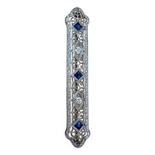 Estate Art Deco Diamond Sapphire & Ruby Platinum 4.7 Gm Pin / Broach VS Quality For Sale