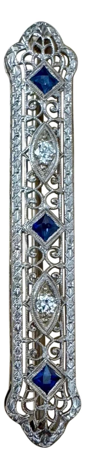 Estate Art Deco Diamond Sapphire & Ruby Platinum 4.7 Gm Pin / Broach VS Quality