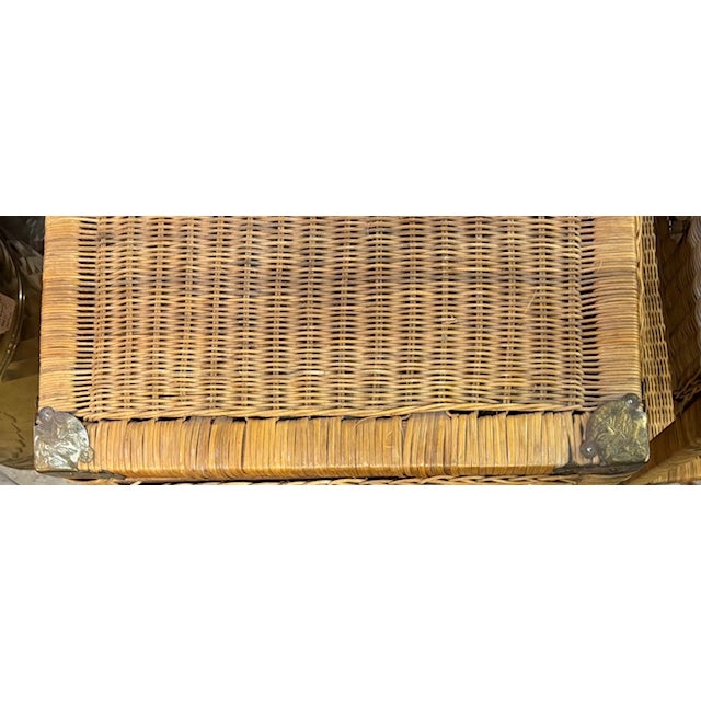 Mid Century Campaign Style Wicker Nightstands, End Tables For Sale - Image 9 of 9