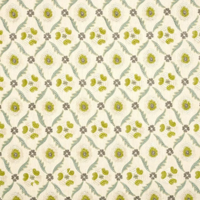 Schumacher Claremont Embroidery Fabric in Chartreuse For Sale