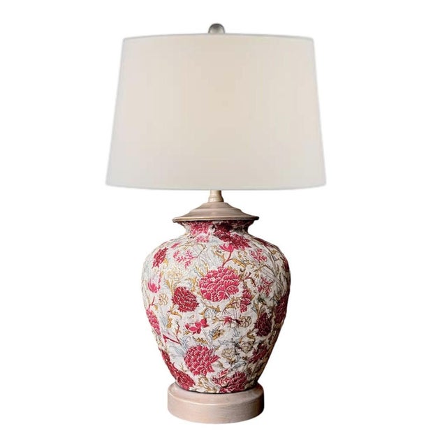 This is a one-of-a-kind ceramic table lamp base, an artist's studio original, decorated by hand with William Morris's...