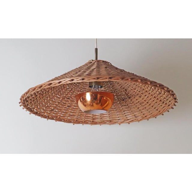 Wicker, Copper and Brass Pendant Lamp, Sweden, 1950s For Sale - Image 6 of 13