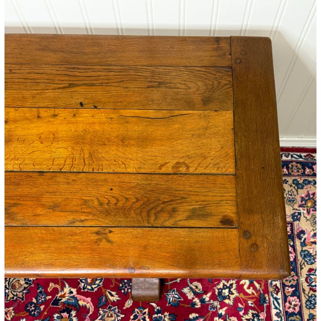 Antique French Country Farm Dining Table Farmhouse Trestle Base Oak c.1900-1920s For Sale - Image 16 of 18