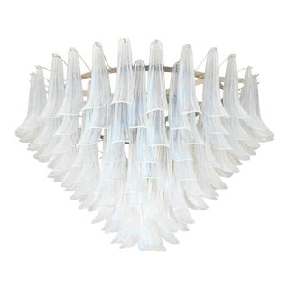 Italian Chandelier With Opaline Murano Glass, 1990's. For Sale