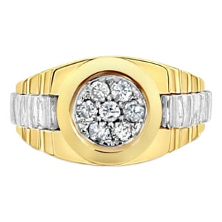 Mens Presidential Style Diamond Cluster Ring 14k Two-Toned, Size 6 For Sale