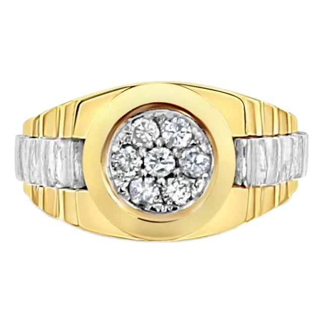 Mens Presidential Style Diamond Cluster Ring 14k Two-Toned, Size 6 For Sale