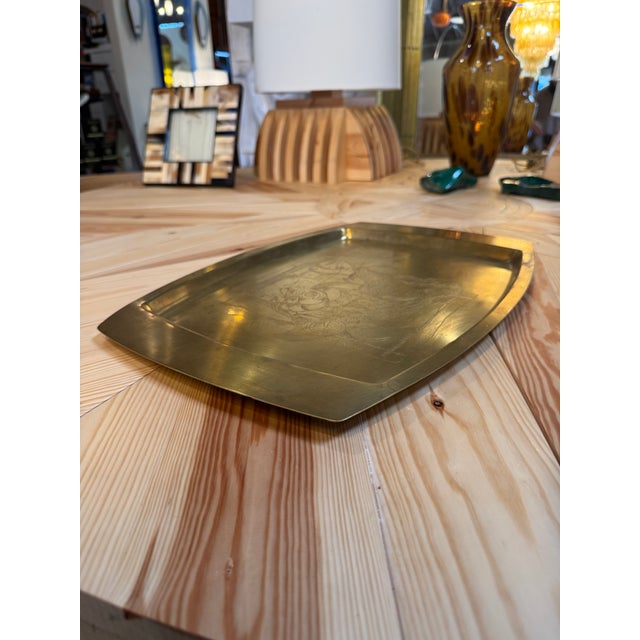 Brass Remo Bombarieri Engraved Brass Tray For Sale - Image 8 of 10