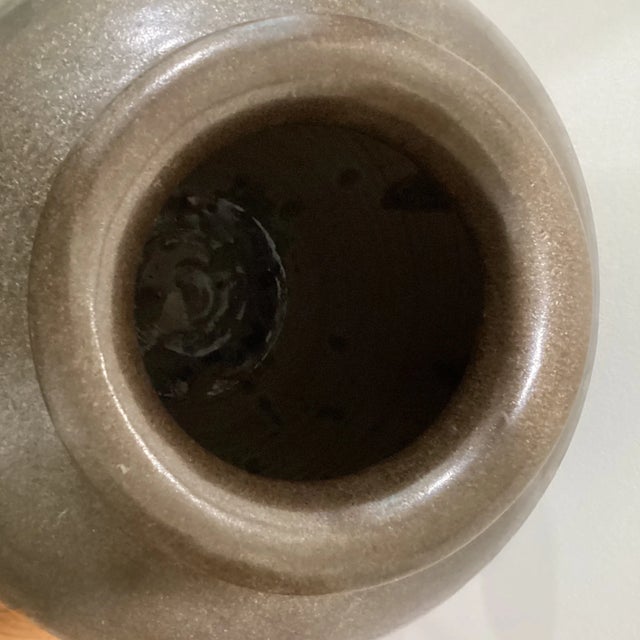 Brown Vintage Exta Large Stoneware Iridescent Colors Drip Glaze Pottery Vase For Sale - Image 8 of 13