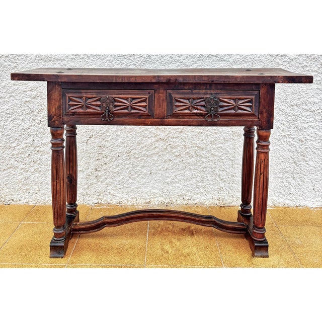 Castilian Console Table with 2 Carved Drawers, 1940s For Sale - Image 17 of 18