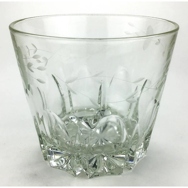 Glass Mid Century Etched Heavy Glass Ice Bucket For Sale - Image 7 of 7