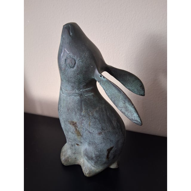 Metal Vintage Bronze "Moon Gazing Rabbit" Statue For Sale - Image 7 of 12