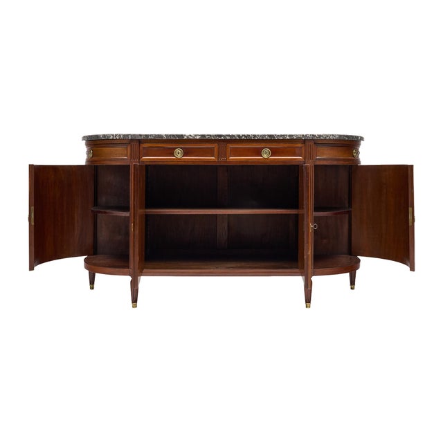 Wood French Louis XVI Style Flame Mahogany Enfilade With Sainte-Anne Marble, Circa 1900 For Sale - Image 7 of 9
