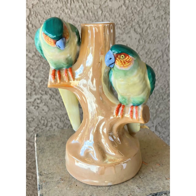 Excellent Pre-Owned Condition. Colorfully charming Palm Beach Regency-inspired lusterware bud vase with two whimsical...