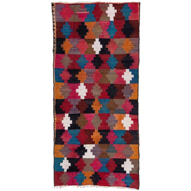 Burgundy Mid-20th Century Turkish Kilim Multicolor Handmade Tribal Wool Rug For Sale - Image 8 of 8
