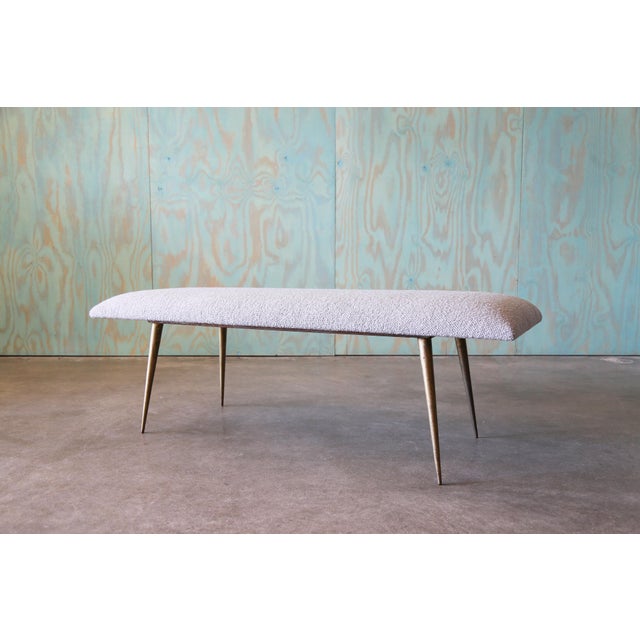 Mid-Century Modern 1950s Mid Century Modern Boucle and Brass Leg Mushroom Custom Bench For Sale - Image 3 of 10