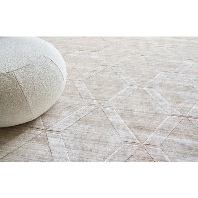 Transitional Exquisite Rugs Castelli Handmade Bamboo Silk & Cotton Light Beige Rug-10'X14' For Sale - Image 3 of 4