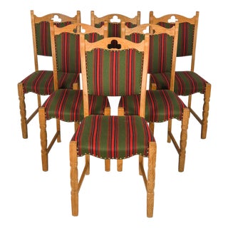 1970s Vintage Danish Oak Dining Chairs in the Style of Henning Kjærnulf, Set of Six For Sale