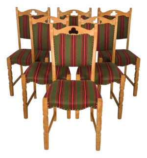 1970s Vintage Danish Oak Dining Chairs in the Style of Henning Kjærnulf, Set of Six