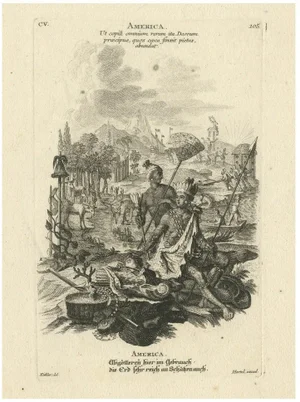 Johann Georg Hertel, Allegorical Engraving of America, Mid-18th Century, Print