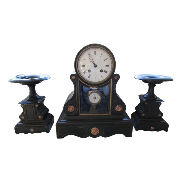 Napoleon III Mantelpiece Set of Clock and Cassolettes, Set of 3 For Sale