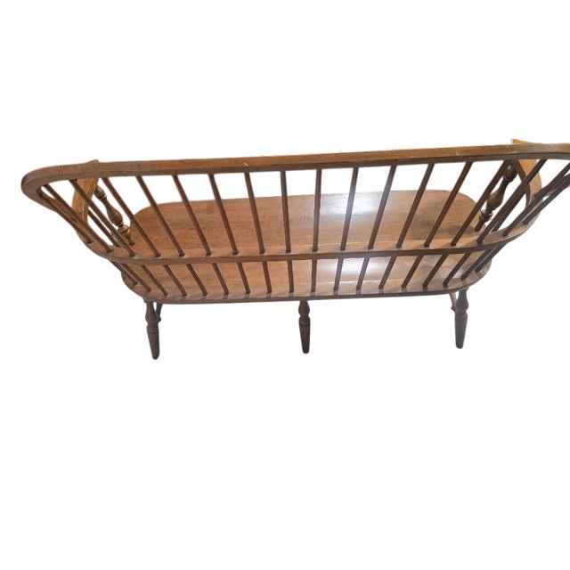 Wood Vintage Windsor Style Spindle Back Bench Settee For Sale - Image 7 of 9
