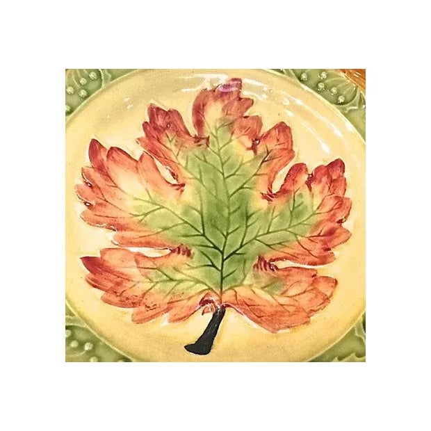 Japanese Vintage Majolica Leaf Plate For Sale - Image 3 of 5
