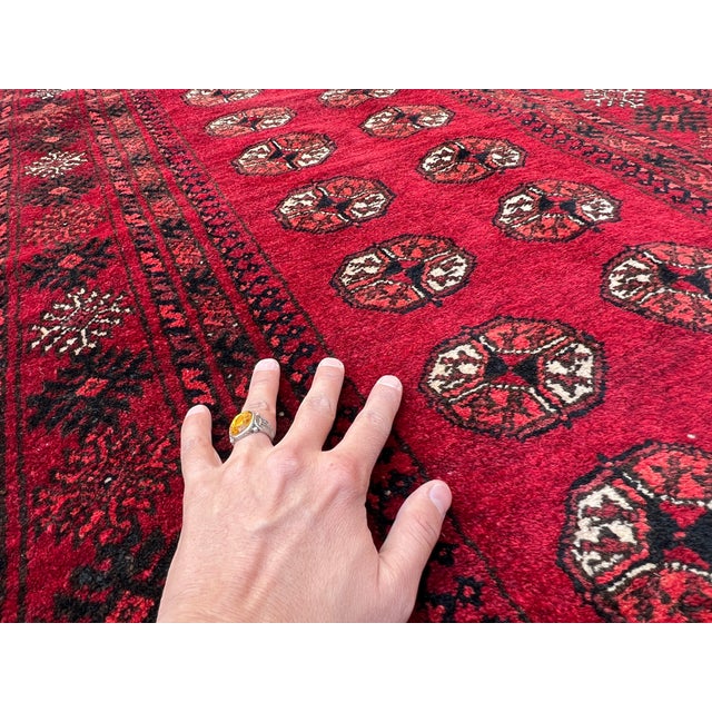 Vintage Afghan Mauri Bokhara Single Column Oval Gul Rug - 6'0" X 3'7" For Sale - Image 10 of 12