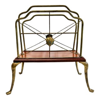 Mid Century Hollywood Regency Brass Magazine Rack - Art Nouveau Scallop Design Rack For Sale