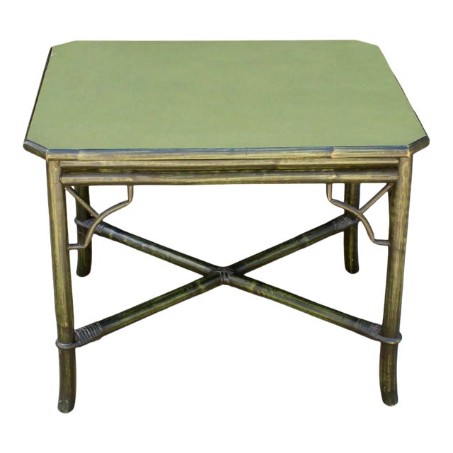 Vintage Mid Century Jade Green Bamboo Chinoiserie Fretwork Side Table For Sale
