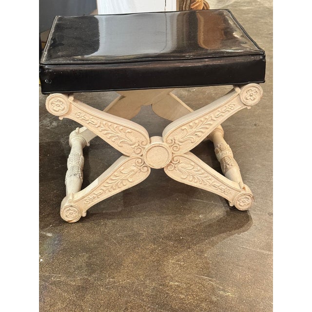 Traditional Pair of French Carved and Painted X Form Benches For Sale - Image 3 of 8