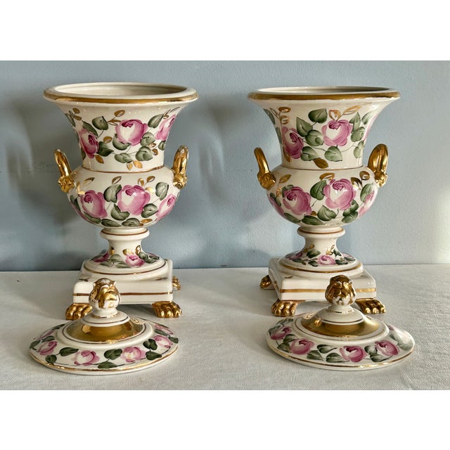 Vintage Italian Charleston Line Porcelain Lidded Lamp W/Roses - a Pair For Sale - Image 10 of 13