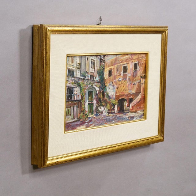 Alexander Michael Oil Painting of the Marketplace in S. Felice Circeo, 1983 This charming original oil painting was...