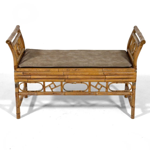 Chinoiserie Bamboo and Cane Bench with Cushion For Sale - Image 3 of 11