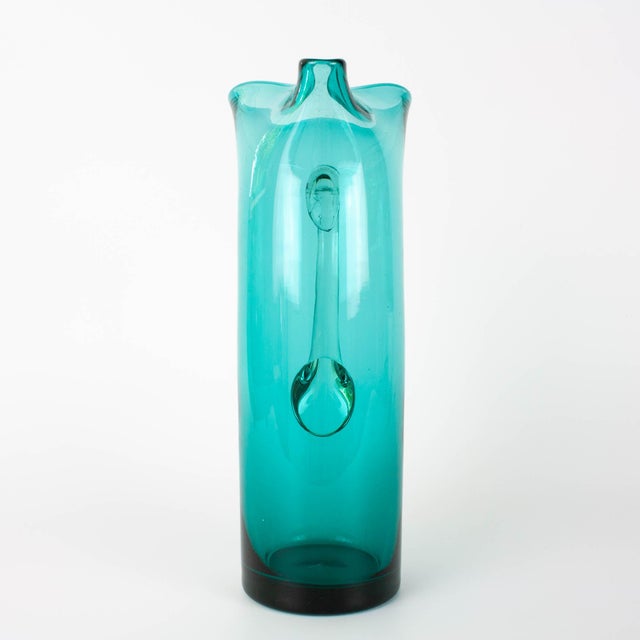 Glass Portuguese Turquoise Glass Jug, 1960s For Sale - Image 7 of 18