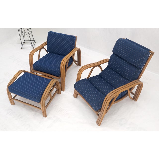 Pair of His & Hers Rattan Bamboo Mid Century Modern Lounge Chairs Ottoman MINT! For Sale - Image 6 of 11