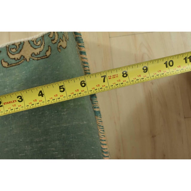 Tabriz Runner 3’1” X 12’9” Green Wool Vintage Distressed Hand-Knoted Rug For Sale - Image 10 of 12