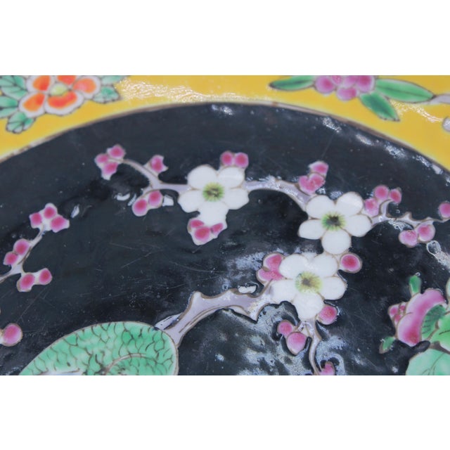 Black Vintage Japanese Famille Noire Porcelain Decorative Plate For Sale - Image 8 of 11
