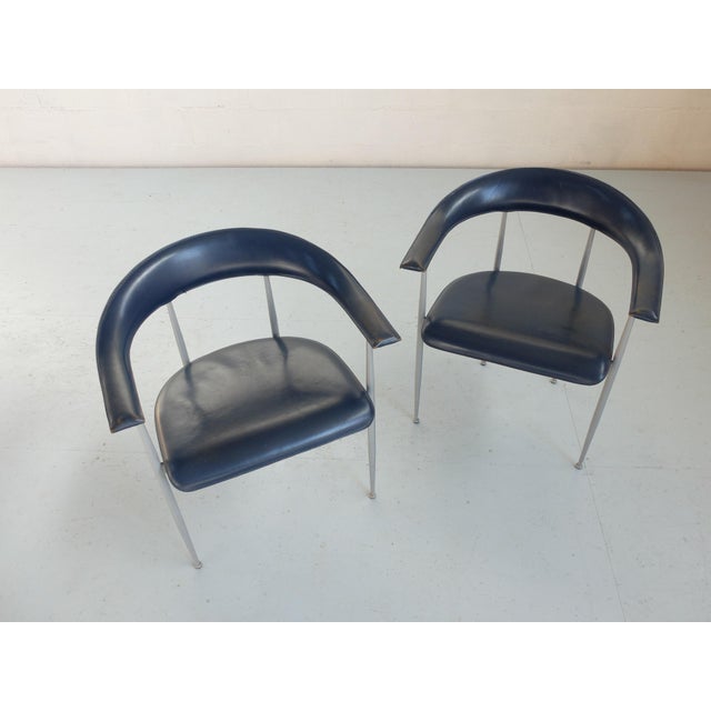P40 Leather Chairs by Giancarlo Vegni and Gianfranco Gualtierotti for Fasem, 1980s, Set of 2, in Good conditions. Designed...