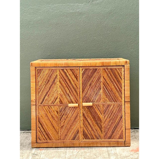 Vintage Rattan Chevron Cabinet For Sale - Image 11 of 12