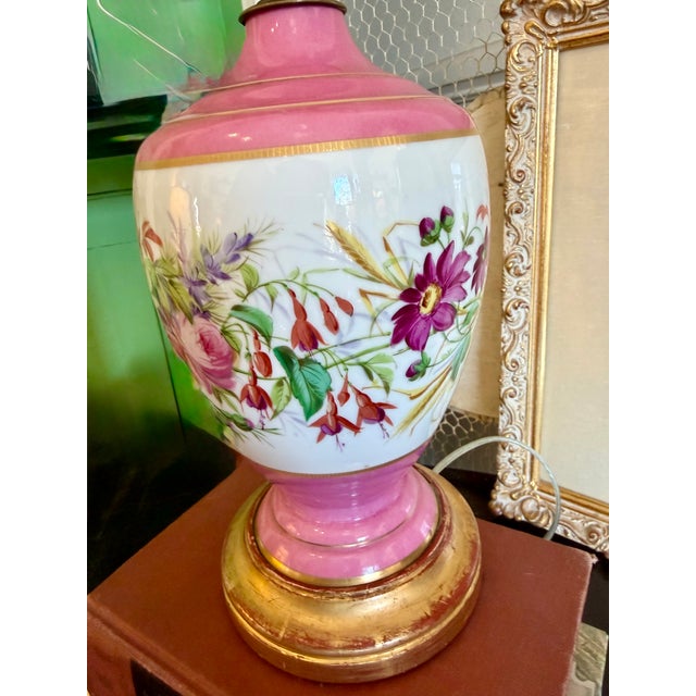 Antique French Pink Opaline Floral Lamp For Sale - Image 13 of 18