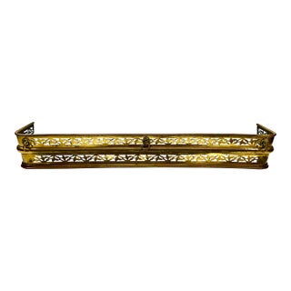 1960s Large Hollywood Regency Brass-Finished Fireplace Fender With Lion Head Ring Pulls For Sale