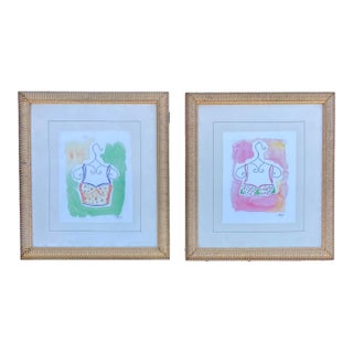 Soicher Marin for Horchow Collection Framed Bust Watercolors For Sale