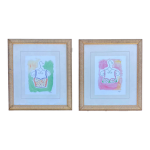 Soicher Marin for Horchow Collection Framed Bust Watercolors