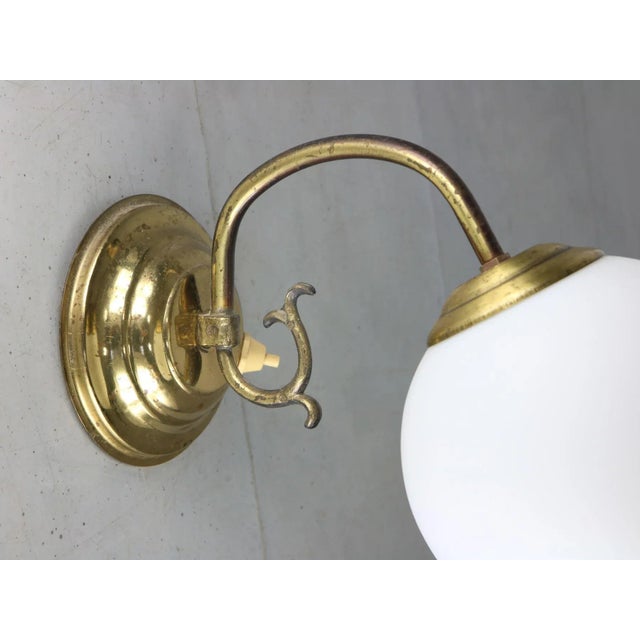 Metal Mid-Century Brass and Opaline Sconce For Sale - Image 7 of 9