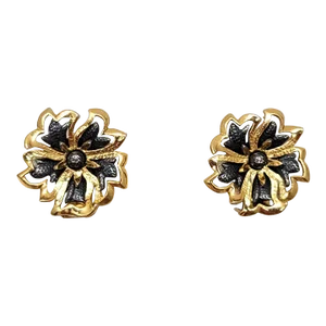 Vintage Signed Napier Book Piece Sterling Flower Clip Earrings - 2 Pieces