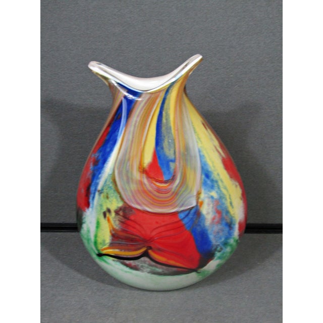 1990s Large Murano-Style Multicolor Hand-Blown Freeform Art Glass Vase For Sale - Image 5 of 15