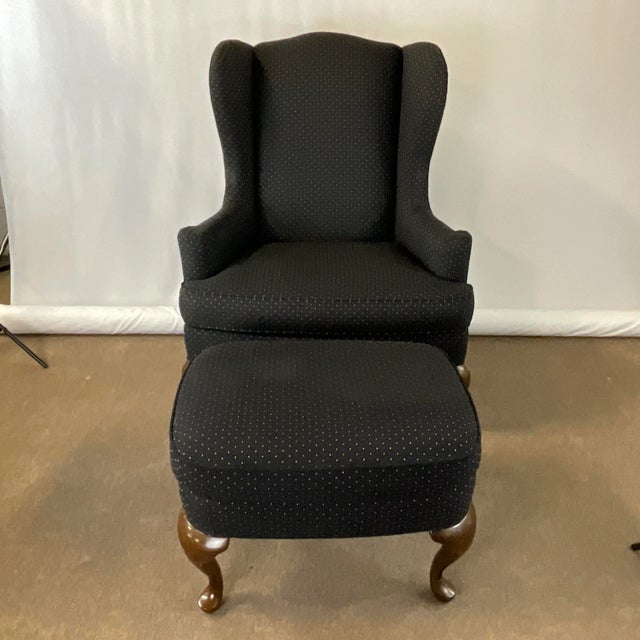 American Vintage Traditional Queen Anne Drexel Wing Chair and Ottoman - 2 Piece Set For Sale - Image 3 of 12