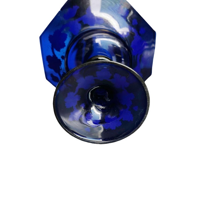 Cobalt Hand Painted Glass Compote For Sale - Image 10 of 10