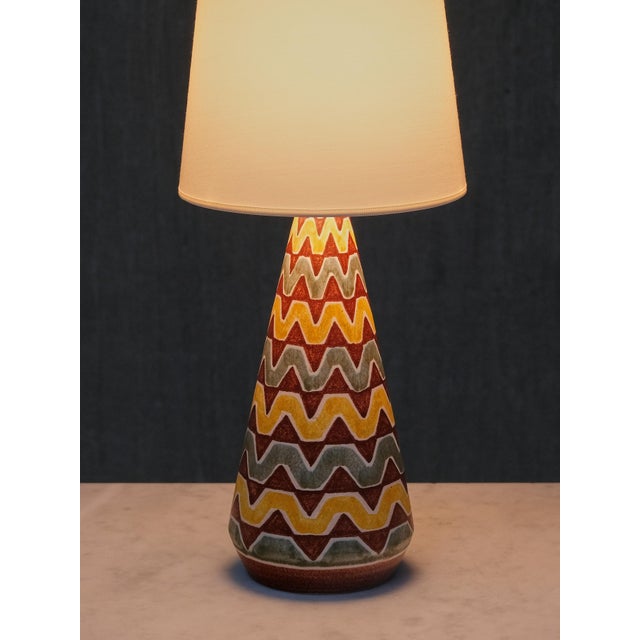 Vintage Ceramic Table Lamp with Zig Zag Pattern by Rigmor Nielsen for Søholm, Denmark, 1960s For Sale - Image 6 of 10