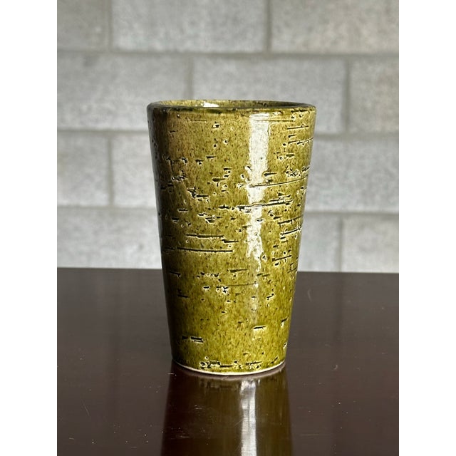 1960s Olive Green Speckled Vase Töreboda Sweden For Sale - Image 4 of 7